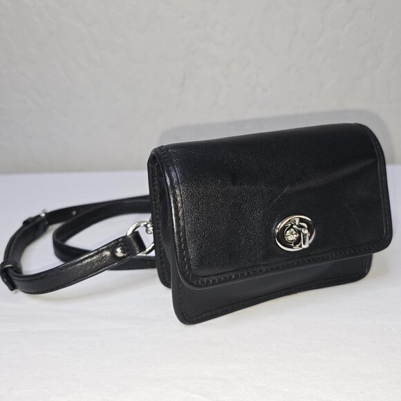 Vintage Coach New York Black Leather Mini Small Turnlock Crossbody Shoulder Bag - Picture 1 of 12